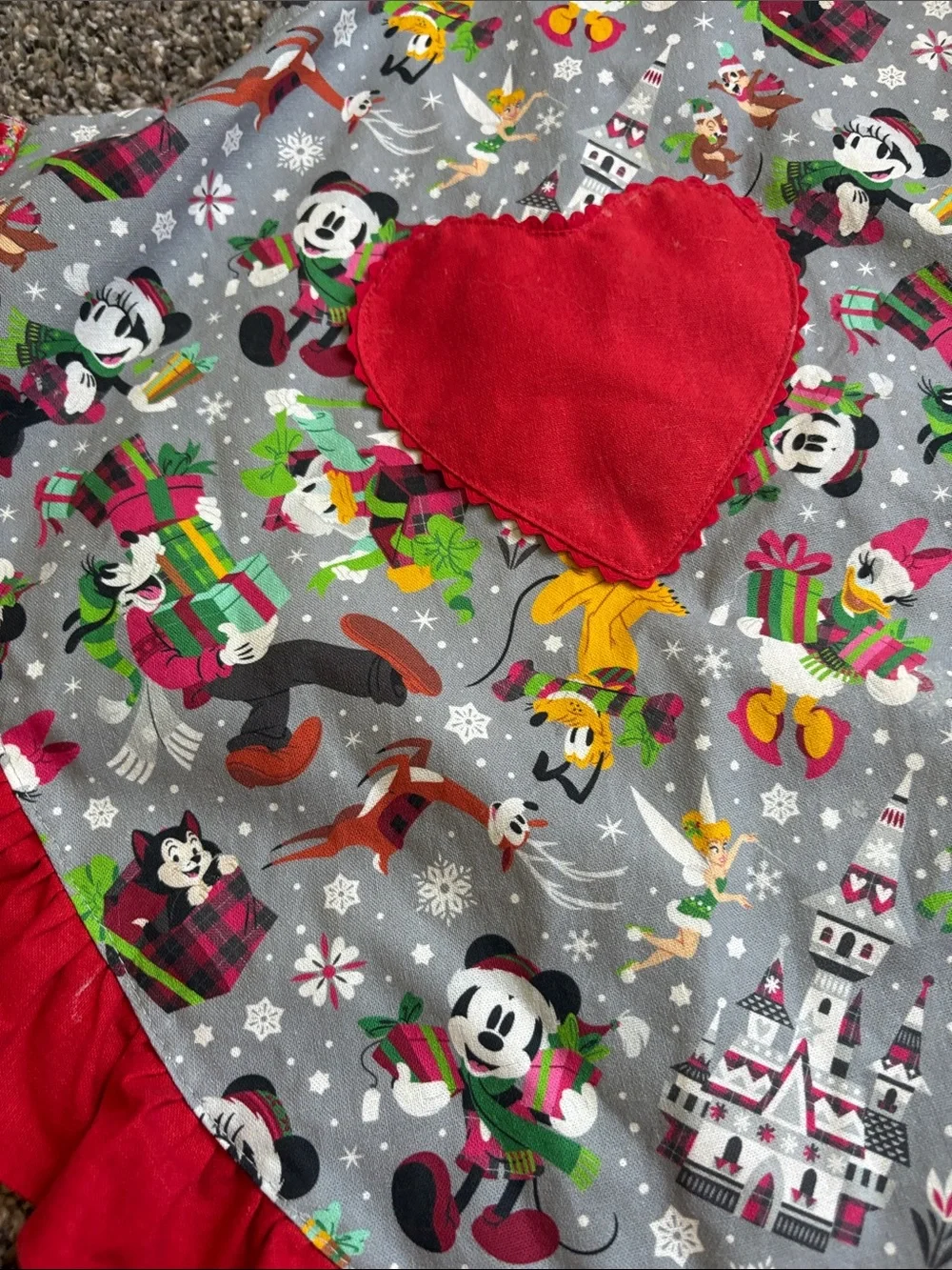 Disney Holiday Apron in Gray with Red Trim